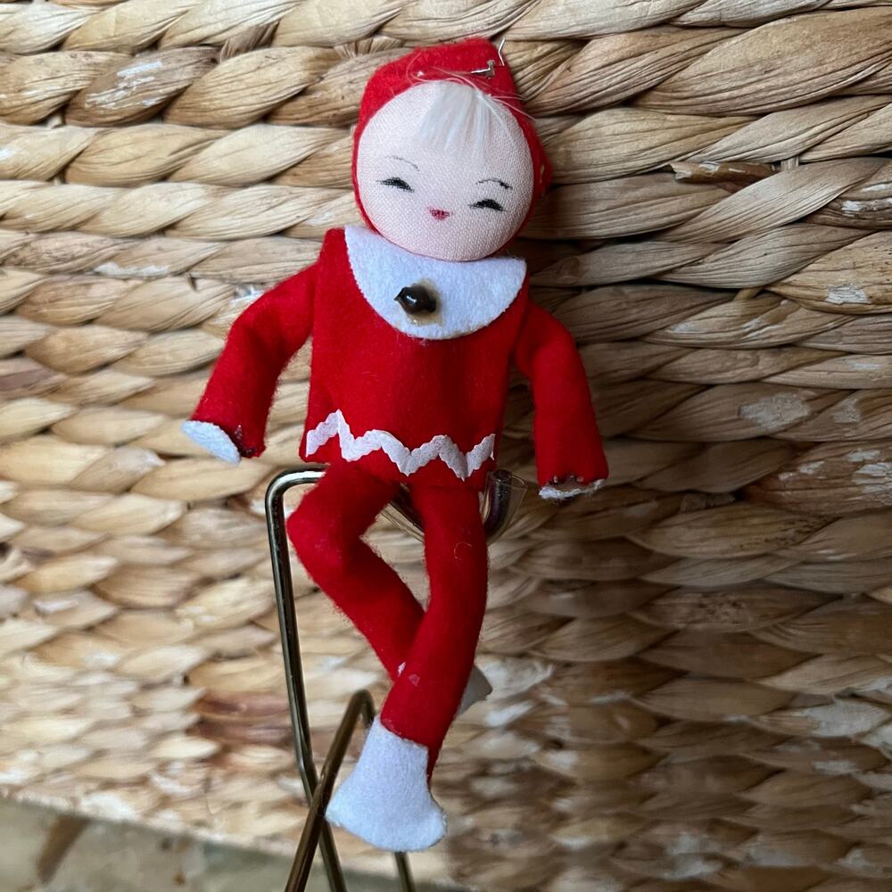 Red Felt Seated Elf Figure